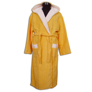 Памучен юношески халат с качулка Жълт